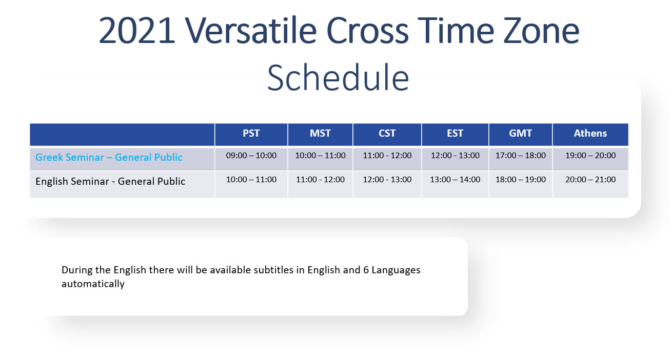 General Time Schedule No Workshops